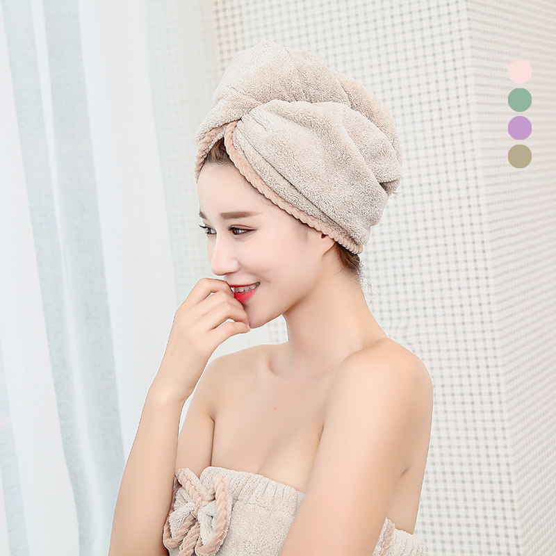 Coral Fleece Covered Edge Hair-Drying Cap plus-Sized Thick Absorbent Quick-Drying Hair Towel Towel Wavy Edge Home Daily Use Hair-Drying Cap