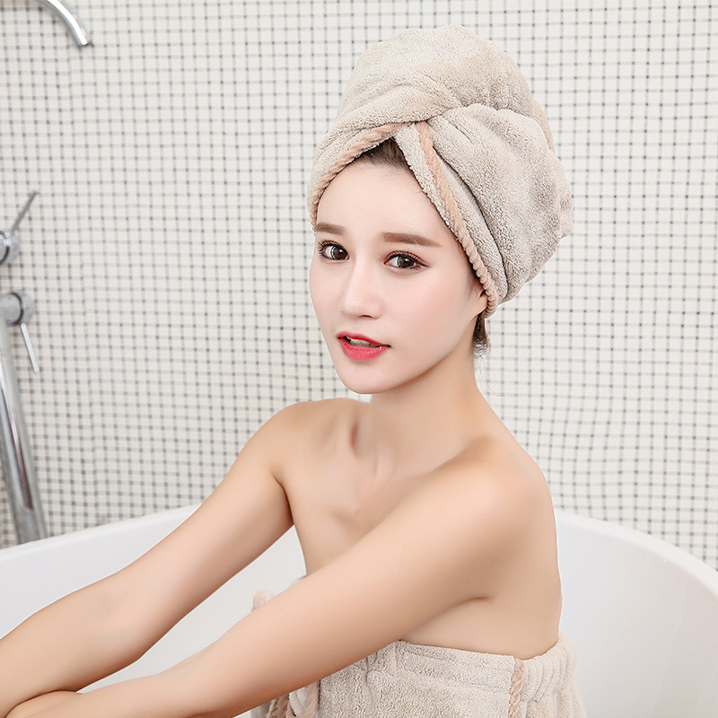 Coral Fleece Covered Edge Hair-Drying Cap plus-Sized Thick Absorbent Quick-Drying Hair Towel Towel Wavy Edge Home Daily Use Hair-Drying Cap