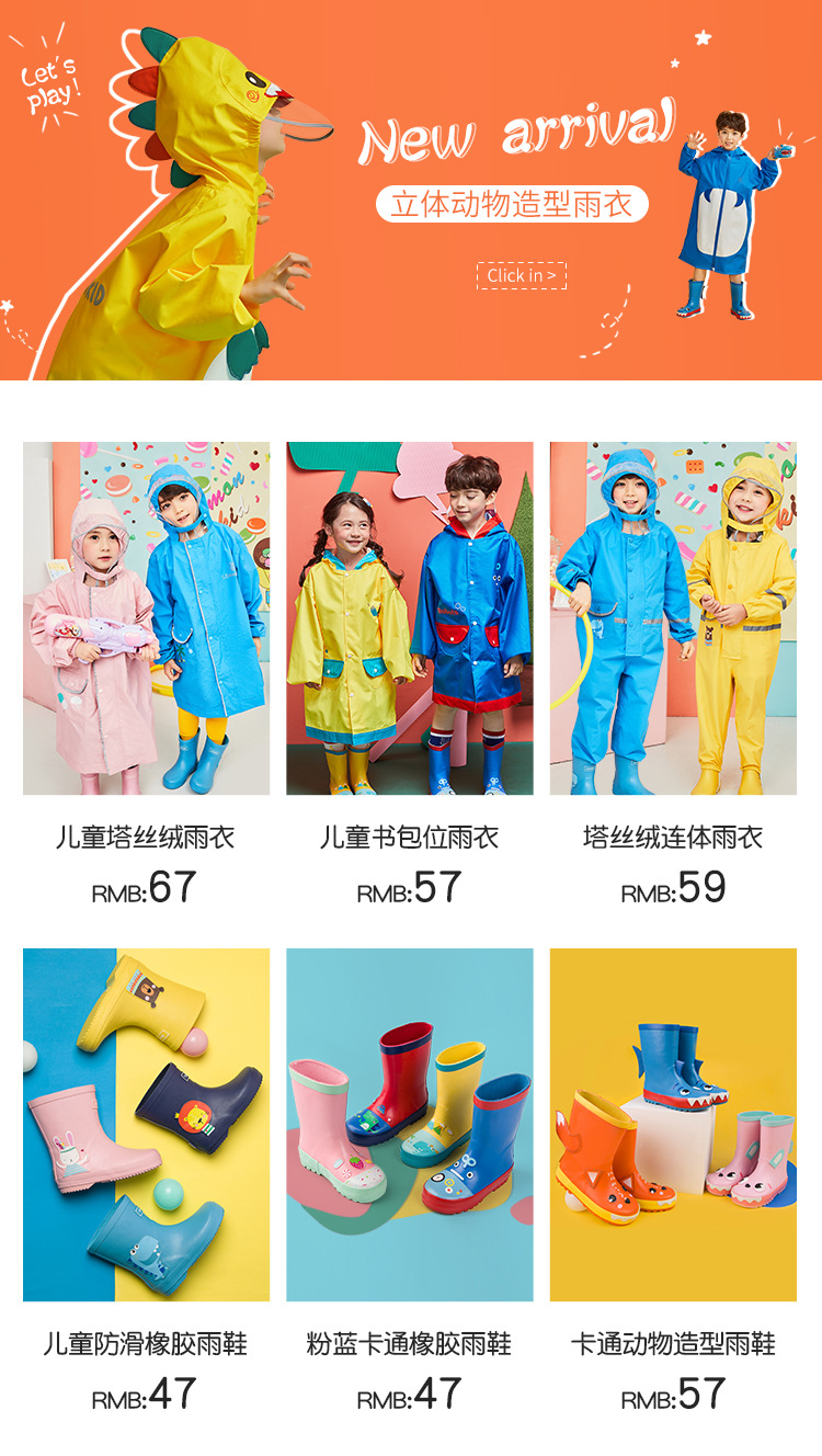 boy and Girl Kindergarten schoolmates raincoat Poncho cute Caplike schoolbag for primary school students rain gear
