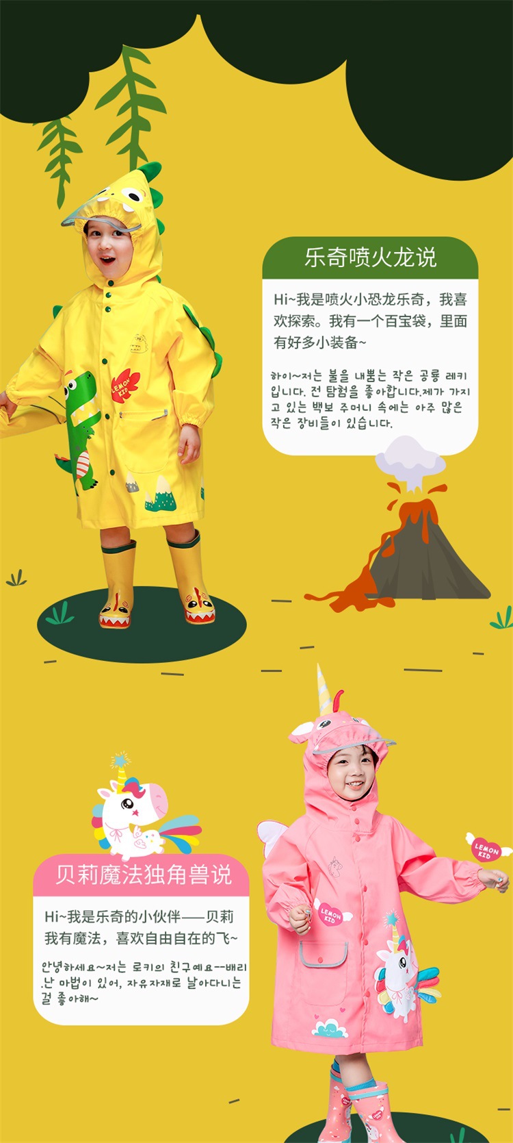 boy and Girl Kindergarten schoolmates raincoat Poncho cute Caplike schoolbag for primary school students rain gear