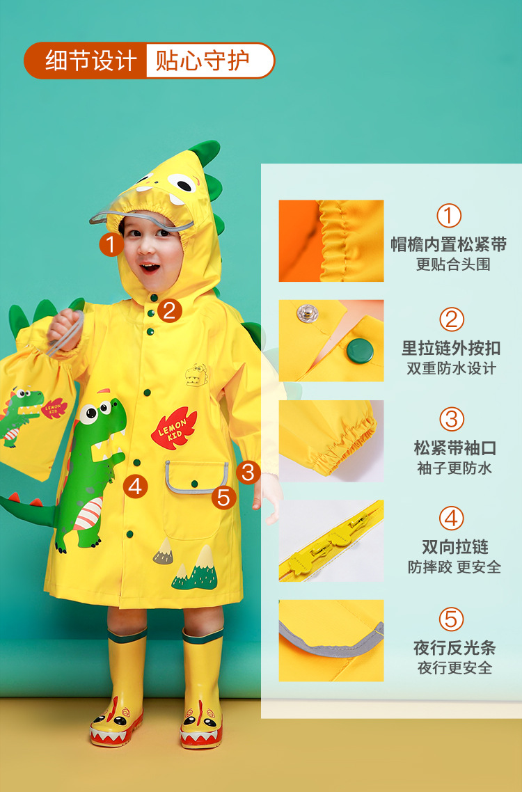 boy and Girl Kindergarten schoolmates raincoat Poncho cute Caplike schoolbag for primary school students rain gear