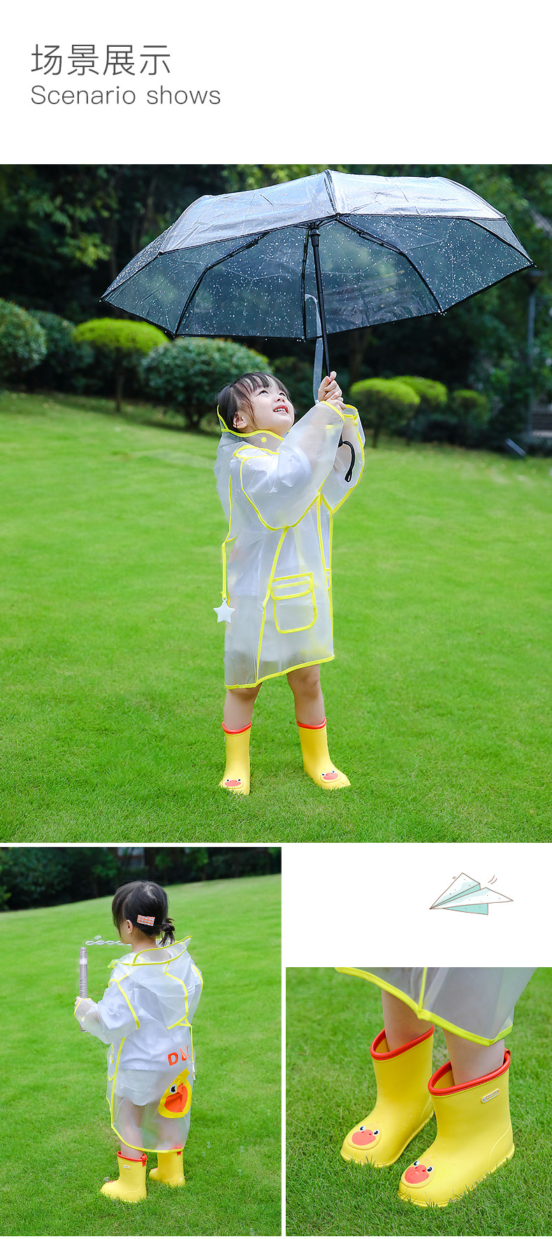 Qiwu Baby New Girl's Lightweight Rainshoes Raincoat Set Cute Cartoon Rain Shoes Children's NonSlip Children's Rain Boots