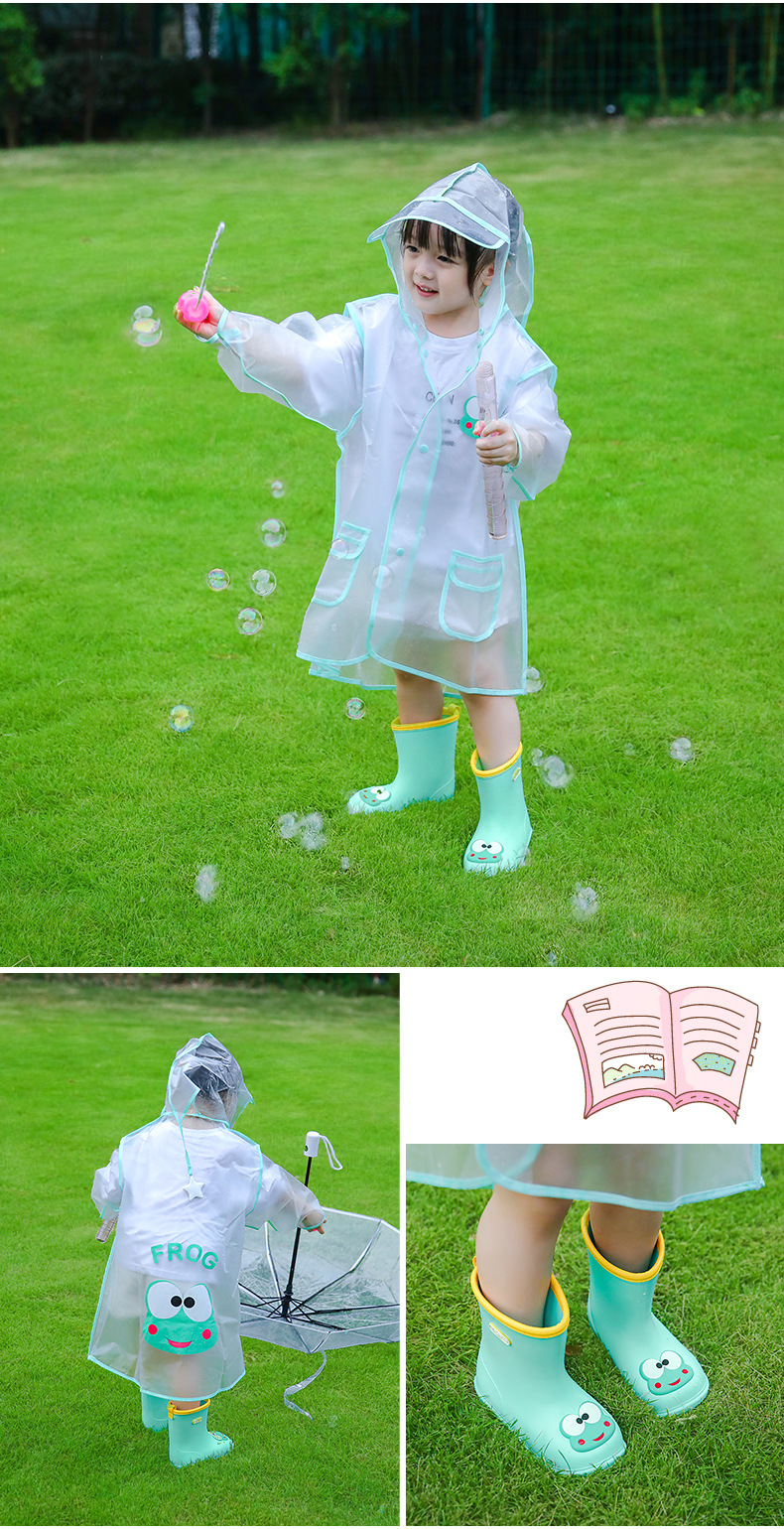 Qiwu Baby New Girl's Lightweight Rainshoes Raincoat Set Cute Cartoon Rain Shoes Children's NonSlip Children's Rain Boots