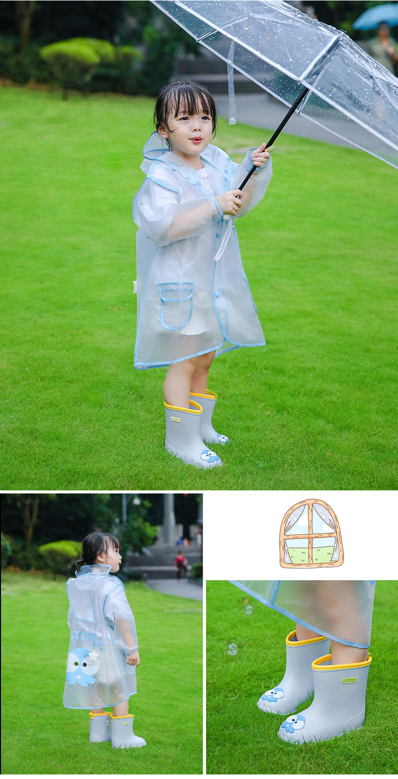 Qiwu Baby New Girl's Lightweight Rainshoes Raincoat Set Cute Cartoon Rain Shoes Children's NonSlip Children's Rain Boots