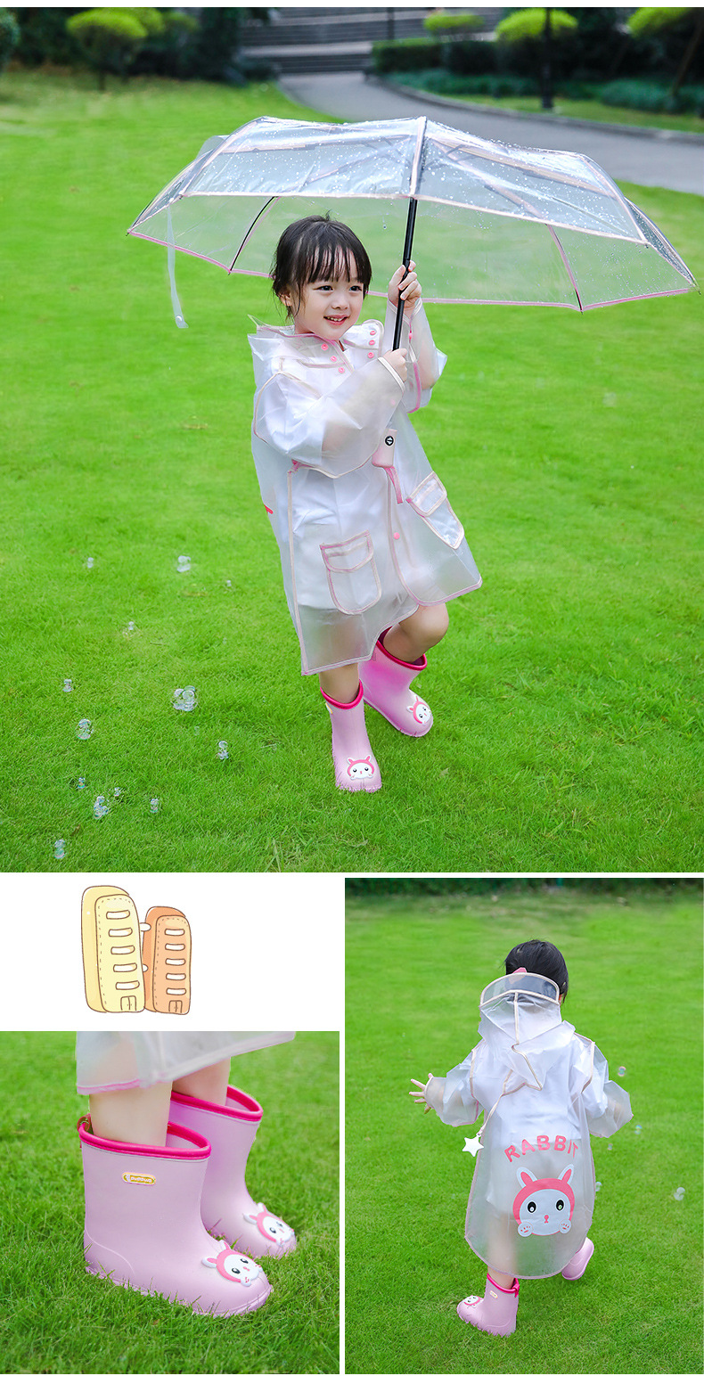 Qiwu Baby New Girl's Lightweight Rainshoes Raincoat Set Cute Cartoon Rain Shoes Children's NonSlip Children's Rain Boots
