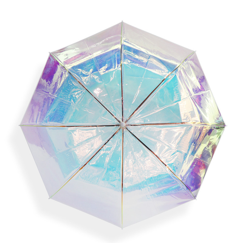 The 2018 new colorful Transparent umbrella with thickening ENING Laser Transparent umbrella with rainbow Film can be customized with automatic long handle umbrella