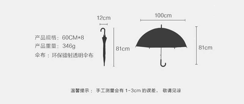 The 2018 new colorful Transparent umbrella with thickening ENING Laser Transparent umbrella with rainbow Film can be customized with automatic long handle umbrella