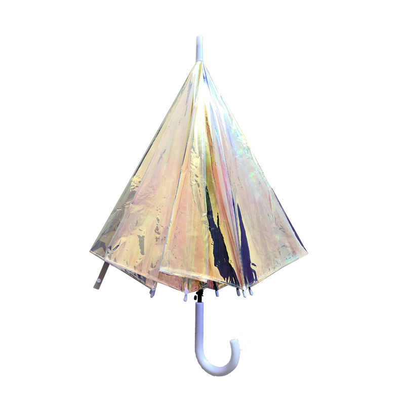 The 2018 new colorful Transparent umbrella with thickening ENING Laser Transparent umbrella with rainbow Film can be customized with automatic long handle umbrella