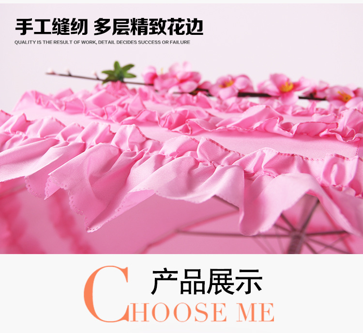  Wedding Rain Umbrella Long Handle Bright Red Bridal Umbrella Cute Lace Princess Lace Umbrella One Product Dropshipping