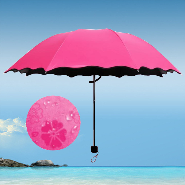 Factory Wholesale Creative Vinyl Water Blossom Umbrella Three Folding Sunny Umbrella Custom Logo Gift Advertising 