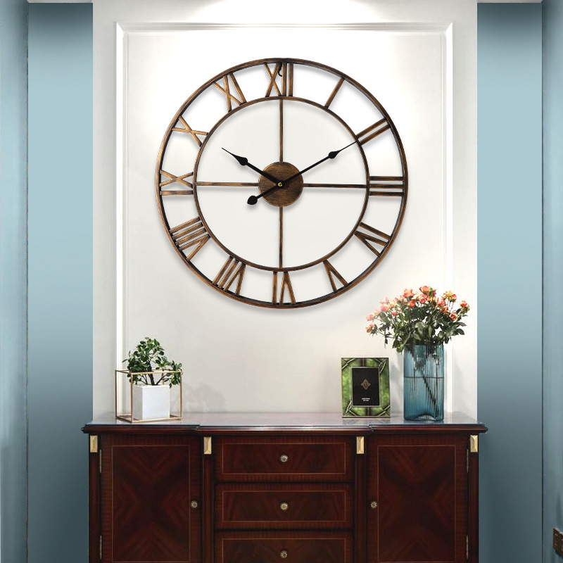 European Creative Wall Clock Amazon Home Products Vintage Ornament Wrought Iron Wall Clocks Noiseless Clock in Stock Wholesale