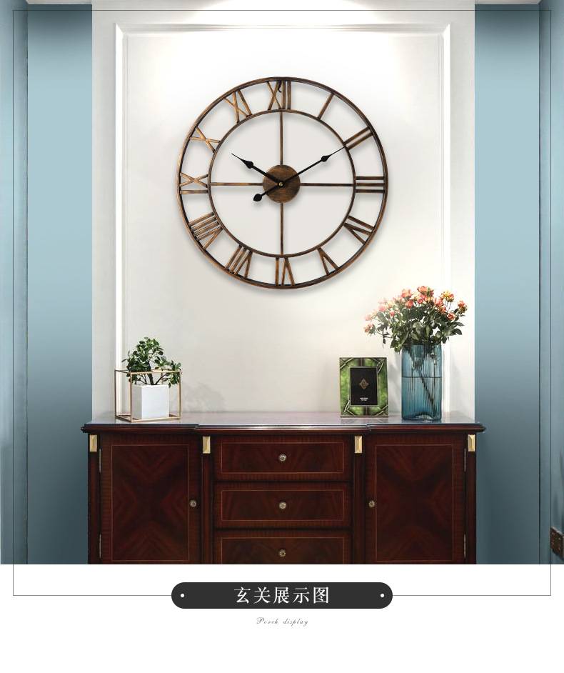 European Creative Wall Clock Amazon Home Products Vintage Ornament Wrought Iron Wall Clocks Noiseless Clock in Stock Wholesale