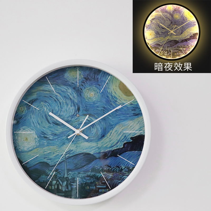 Clocks  LED Light Luminous Wall Clock  Van Gogh Starry Night Decorative Wall Clock Small Night Lamp Clock