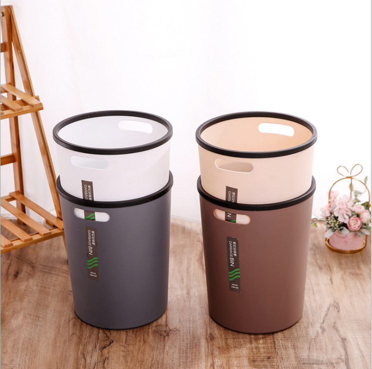 Factory Direct Sales Trash Can Household without Lid with Pressure Ring Plastic Bucket for Kitchen Bathroom Living Room Office Wastebasket