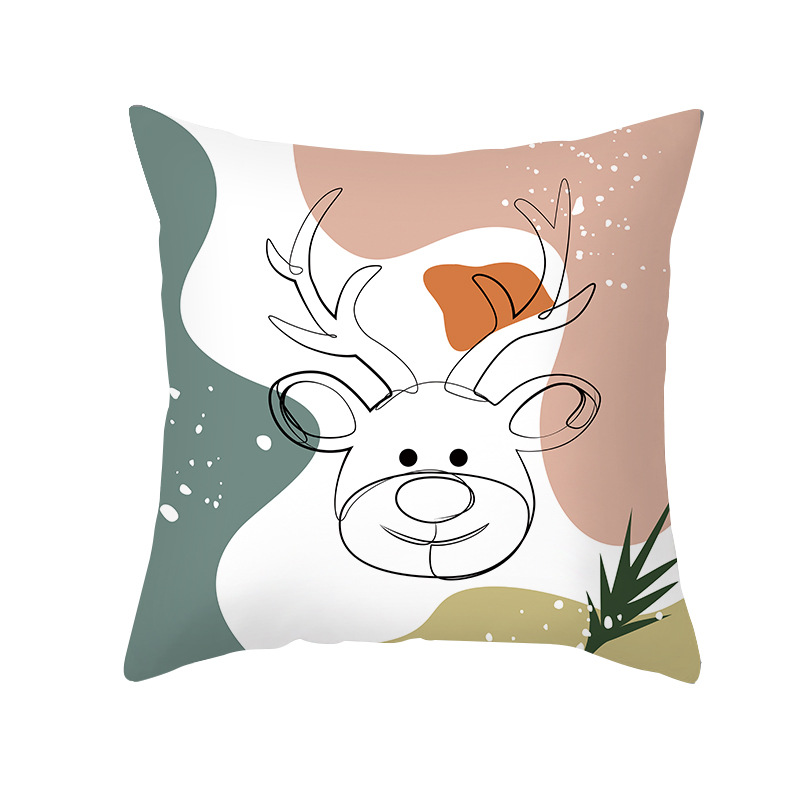 2021 Red New Style Abstract Christmas Series Cushion Cover Cross-Border Amazon Peach Skin Fabric Cartoon Printed Pillowcase