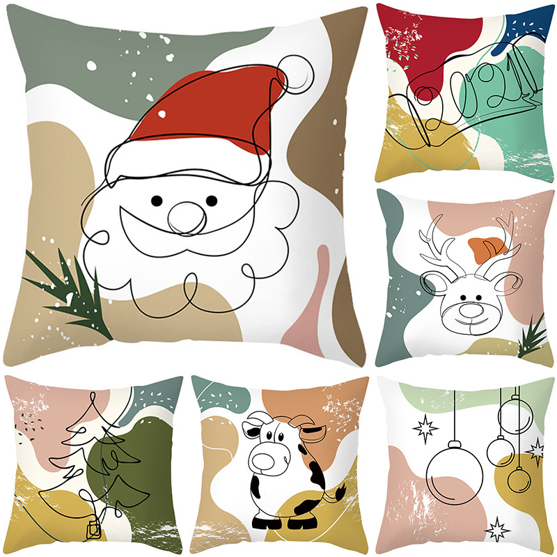 2021 Red New Style Abstract Christmas Series Cushion Cover Cross-Border Amazon Peach Skin Fabric Cartoon Printed Pillowcase