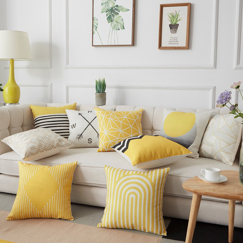 Cross-Border Nordic Sofa Cushion Modern Cotton and Linen Yellow Pillow Cover Office Lumbar Cushion Bedroom Bedside Cushion