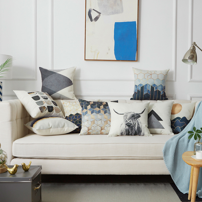 Cross-Border Nordic Sofa Cushion Modern Cotton and Linen Yellow Pillow Cover Office Lumbar Cushion Bedroom Bedside Cushion
