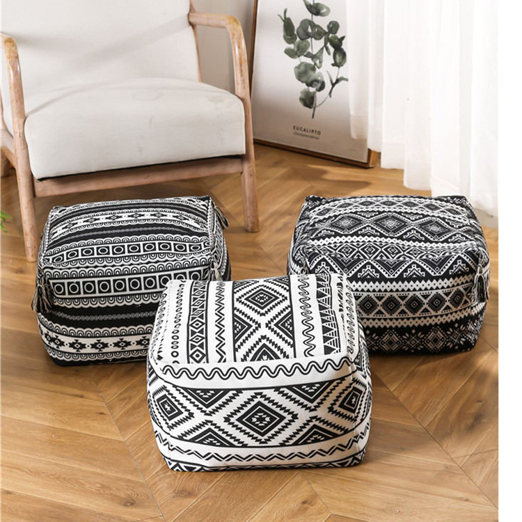 Fabric Home Canvas Printing with Tassel Stool Living Room Simple Tatami Cushion Living Room Shoe Changing Stool Lazy Town
