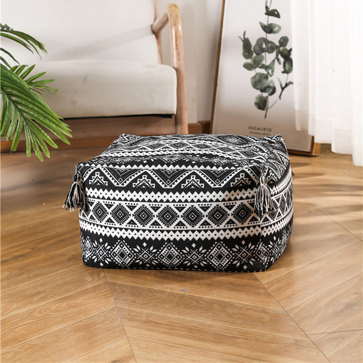 Fabric Home Canvas Printing with Tassel Stool Living Room Simple Tatami Cushion Living Room Shoe Changing Stool Lazy Town