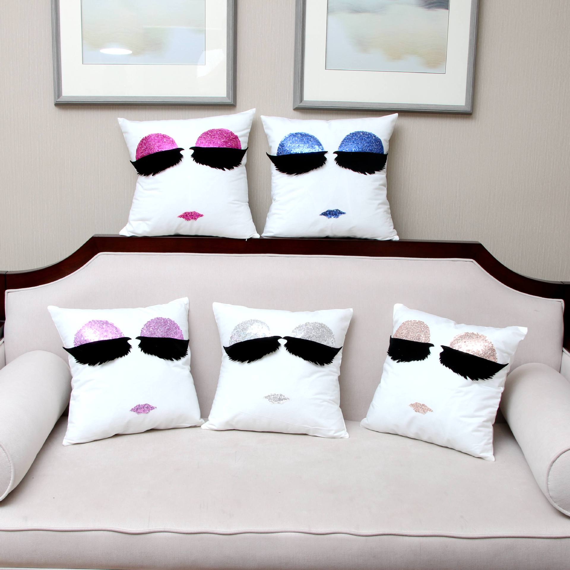 Korean Style Hot Sale Fashion Eyelash Square Cushion Creative Sequins Big Eyes Pillow Living Room Backrest Pillow Wholesale