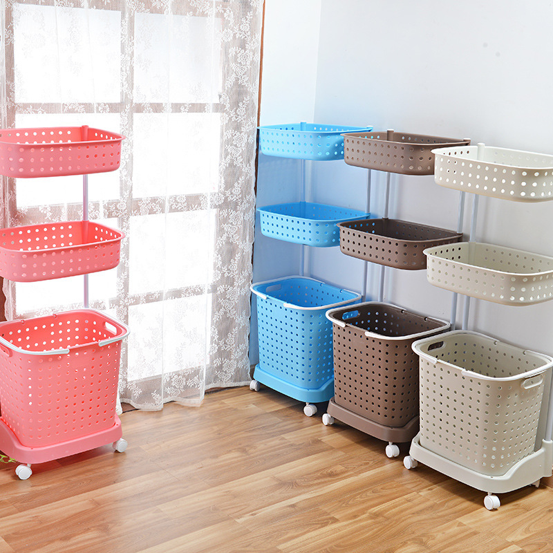 Laundry Basket Plastic Japanese-Style Combined Laundry Basket Combined Storage Basket Laundry Bucket with Pulley Three-Layer