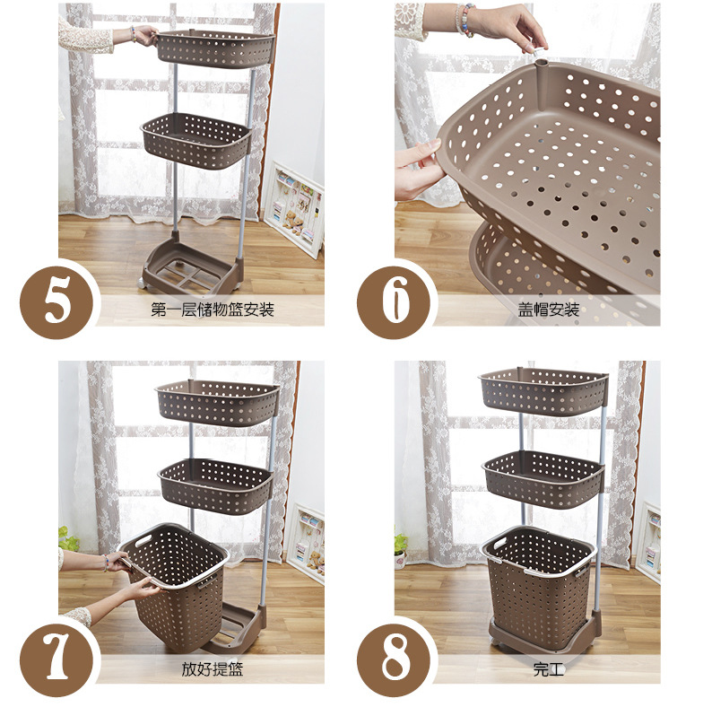 Laundry Basket Plastic Japanese-Style Combined Laundry Basket Combined Storage Basket Laundry Bucket with Pulley Three-Layer Laundry Basket Plastic Japanese-Style Combined Laundry Basket Combined Storage Basket Laundry Bucket with Pulley Three-Layer