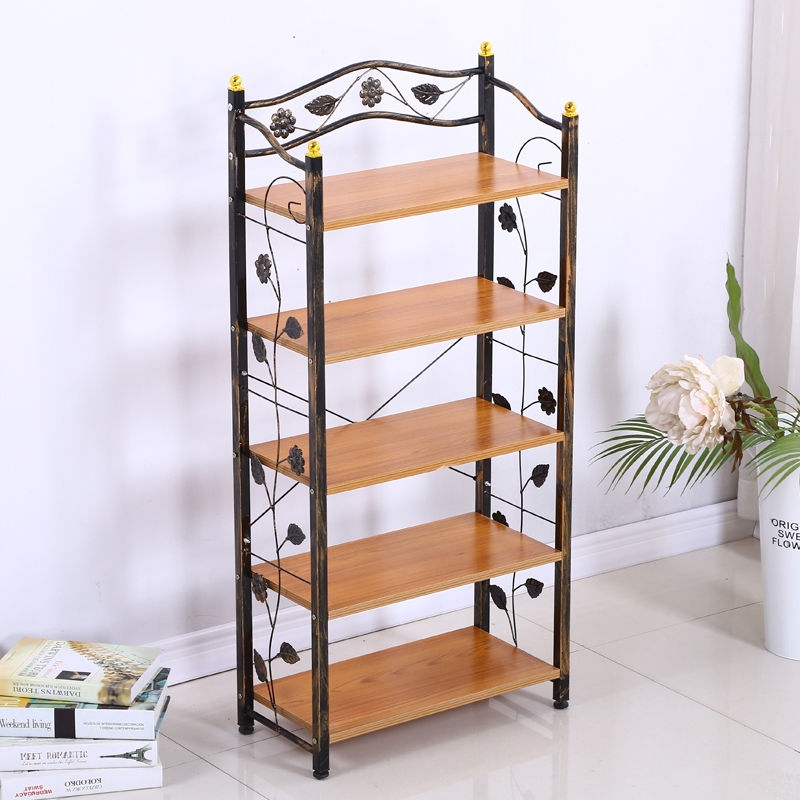 European-Style Retro Solid Wood Plate Iron Simple Shoe Rack Household Living Room 4-Layer Assembly Economical Slippers Shelf