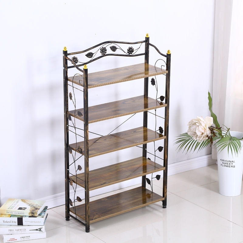 European-Style Retro Solid Wood Plate Iron Simple Shoe Rack Household Living Room 4-Layer Assembly Economical Slippers Shelf