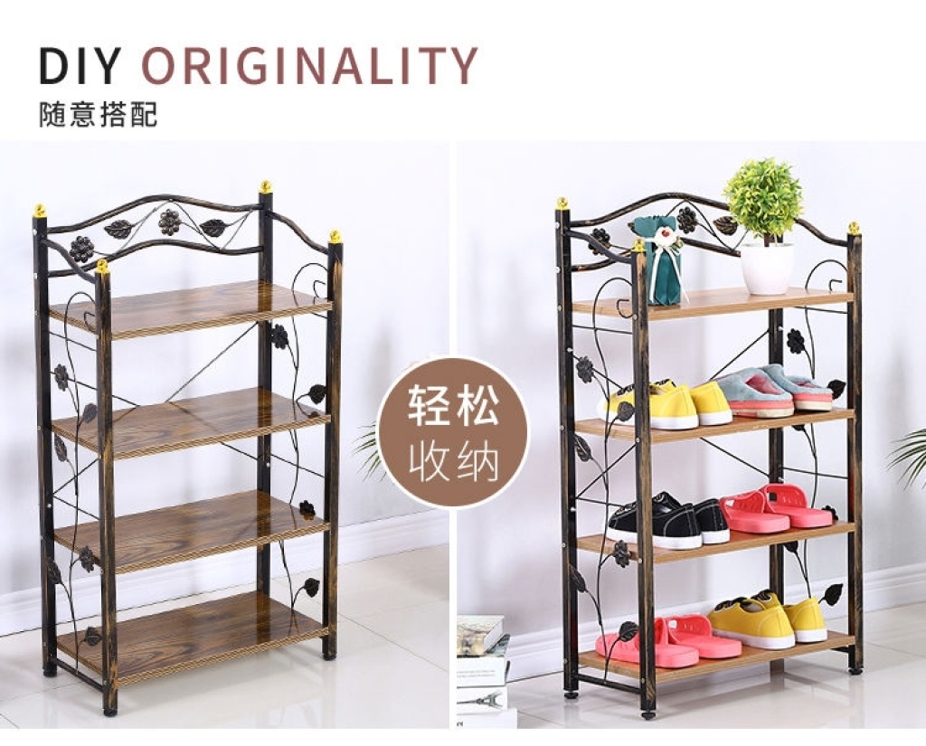 European-Style Retro Solid Wood Plate Iron Simple Shoe Rack Household Living Room 4-Layer Assembly Economical Slippers Shelf European-Style Retro Solid Wood Plate Iron Simple Shoe Rack Household Living Room 4-Layer Assembly Economical Slippers Shelf