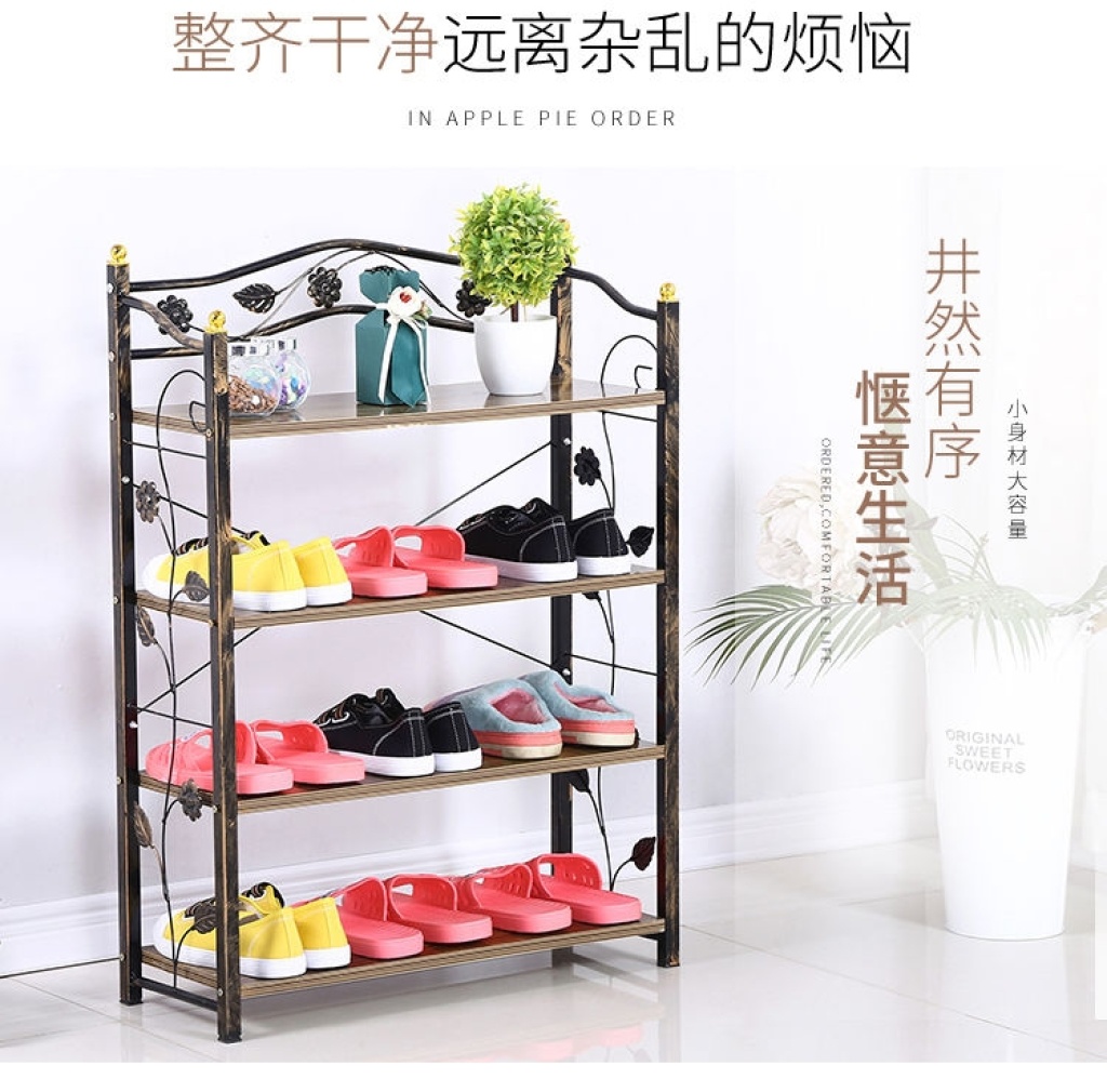 European-Style Retro Solid Wood Plate Iron Simple Shoe Rack Household Living Room 4-Layer Assembly Economical Slippers Shelf European-Style Retro Solid Wood Plate Iron Simple Shoe Rack Household Living Room 4-Layer Assembly Economical Slippers Shelf