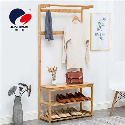 Household Shoe Changing Stool Clothes Rack Integrated Door Floor-Mounted Shoe Cabinet Floor Coat Rack Bamboo Xuan Storage Shoe Rack