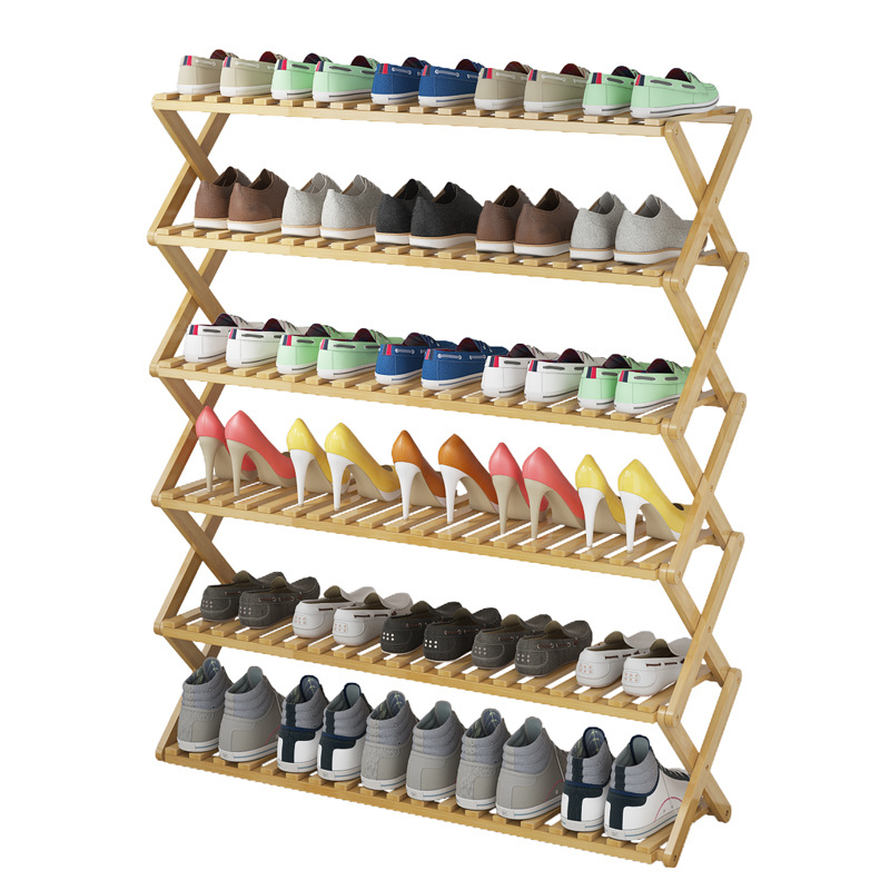 Shoe Rack Multi-Layer Simple Household Economical Shelf Dormitory Door Storage Rack Installation-Free Folding Bamboo Shoe Cabinet