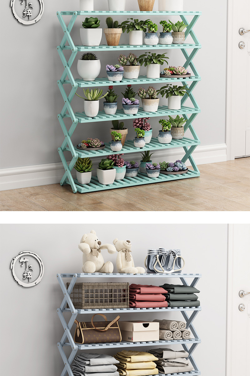 Shoe Rack Multi-Layer Simple Household Economical Shelf Dormitory Door Storage Rack Installation-Free Folding Bamboo Shoe Cabinet