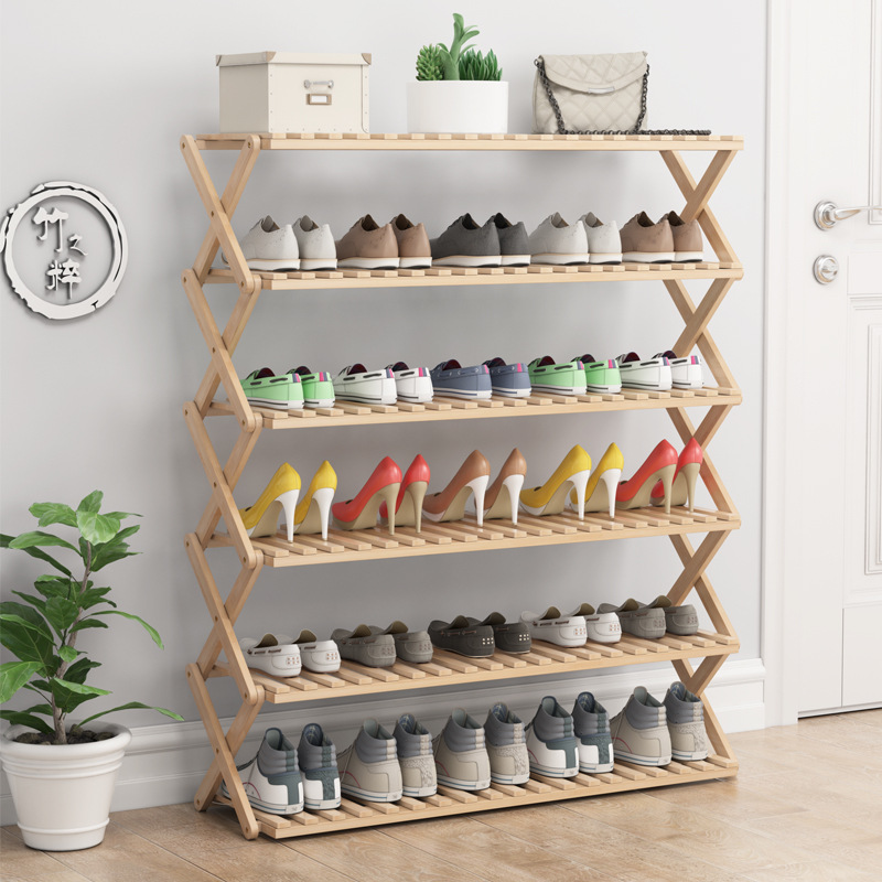 Shoe Rack Multi-Layer Simple Household Economical Shelf Dormitory Door Storage Rack Installation-Free Folding Bamboo Shoe Cabinet