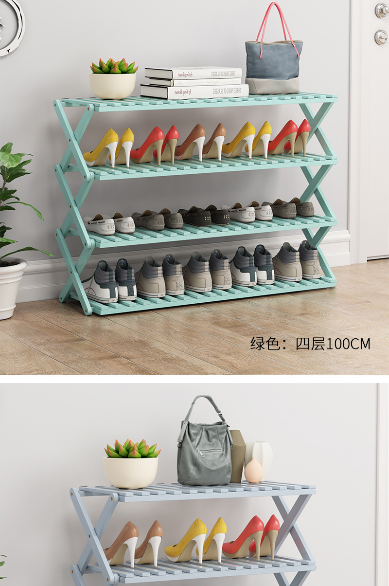 Shoe Rack Multi-Layer Simple Household Economical Shelf Dormitory Door Storage Rack Installation-Free Folding Bamboo Shoe Cabinet