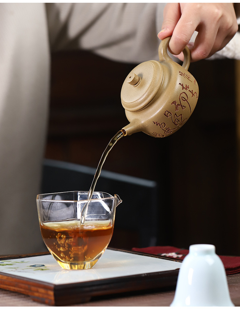Zisha Teapot Yixing Factory Wholesale Handmade Carved Calligraphy Segment Mud Xiaode Zhong Kung Fu Tea Set Teapot Generation Hair Zisha Teapot Yixing Factory Wholesale Handmade Carved Calligraphy Segment Mud Xiaode Zhong Kung Fu Tea Set Teapot Generation Hair