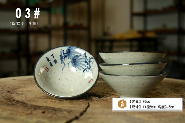 Coarse Pottery Cup Handmade and HandPainted Blue and White Porcelain Calligraphy Teacup Celadon Glaze BambooHat Type Cup Coarse Pottery Cup Handmade and HandPainted Blue and White Porcelain Calligraphy Teacup Celadon Glaze BambooHat Type Cup