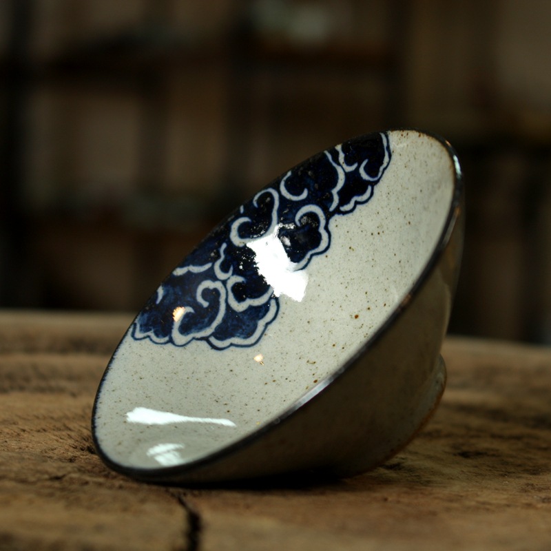Fu Tea Set Coarse Pottery Tea Cup Handmade and HandPainted Calligraphy Tea Cup Xiangyun BambooHat Type Cup Master Cup
