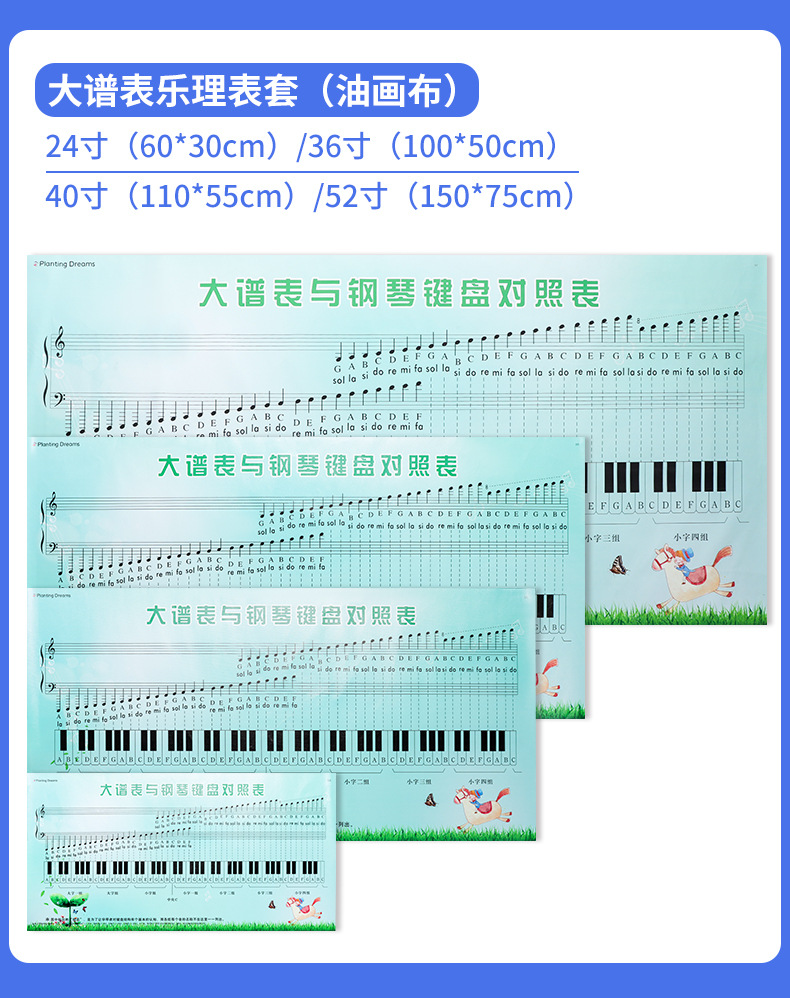 Simple Spectrum Staff Wall Sticker Classroom Decoration Canvas Customized Removable Large Spectrum Table And Piano Keyboard Comparison Table