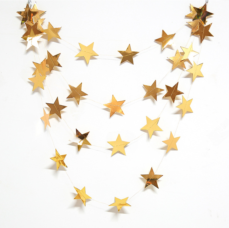 Multi-Color Mirror Sticker Pentagram Star Paper Stringing Flower Christmas Decoration Wedding Birthday Party Hanging Flag Showcase
