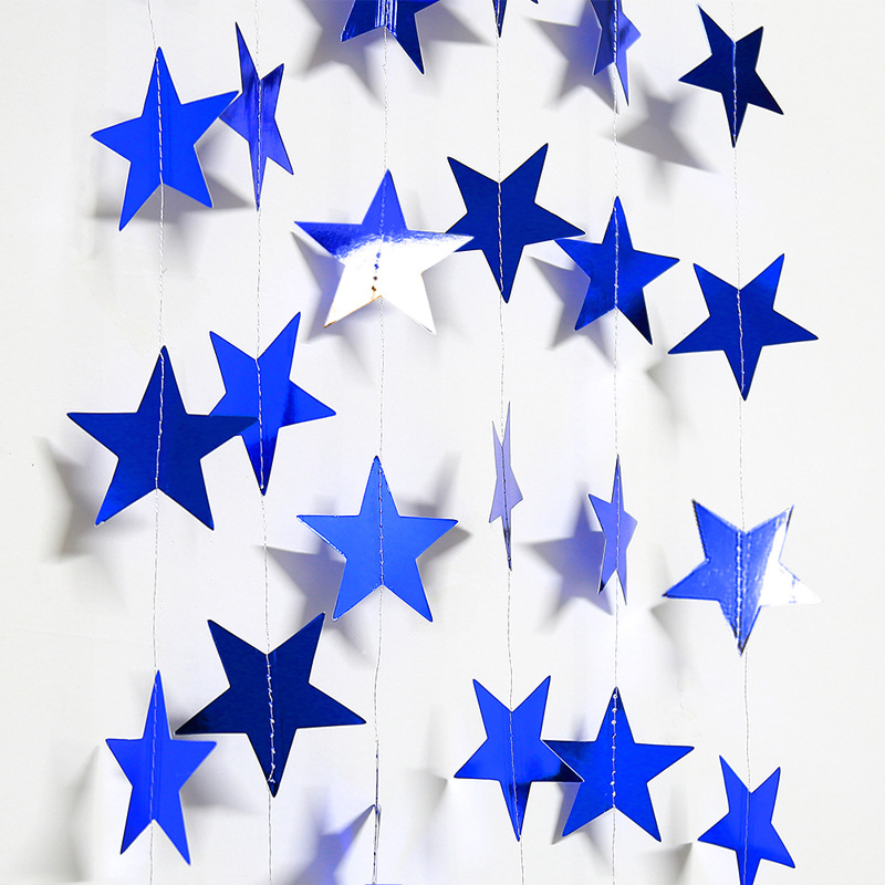 Multi-Color Mirror Sticker Pentagram Star Paper Stringing Flower Christmas Decoration Wedding Birthday Party Hanging Flag Showcase