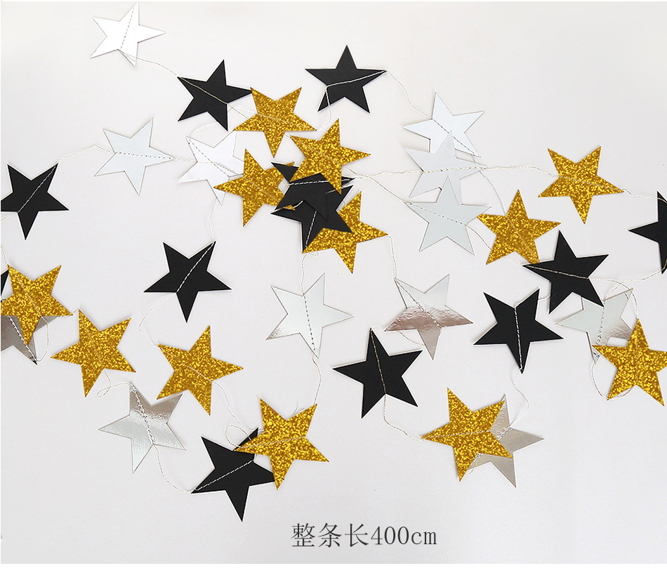 Multi-Color Mirror Sticker Pentagram Star Paper Stringing Flower Christmas Decoration Wedding Birthday Party Hanging Flag Showcase