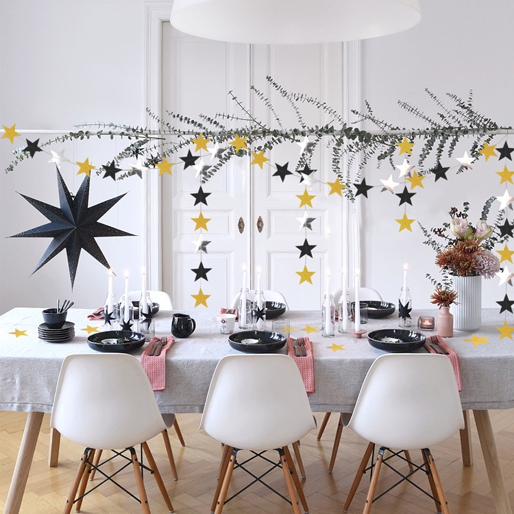 Multi-Color Mirror Sticker Pentagram Star Paper Stringing Flower Christmas Decoration Wedding Birthday Party Hanging Flag Showcase