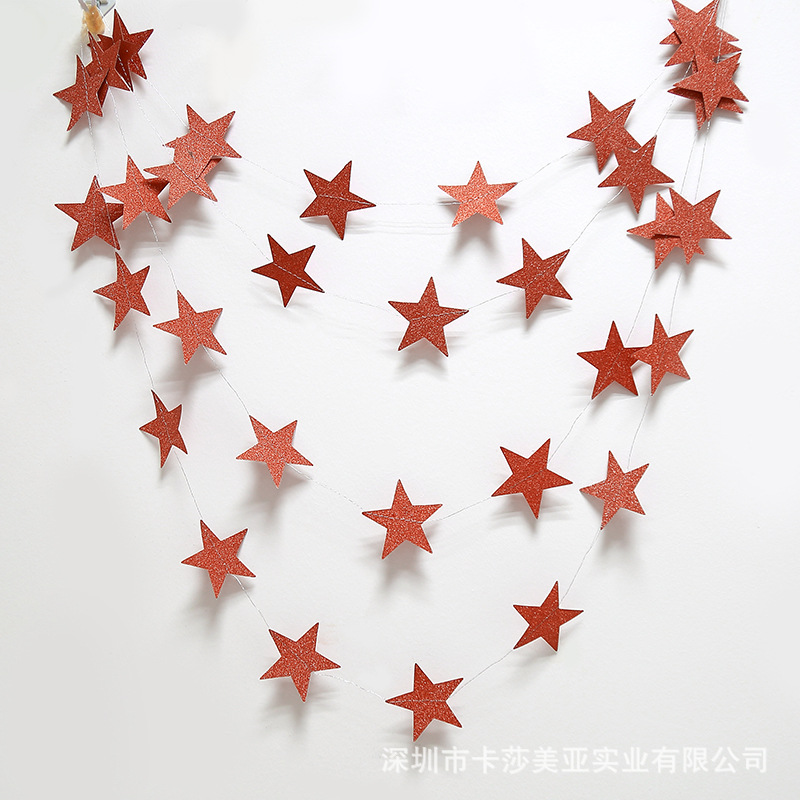 Multi-Color Mirror Sticker Pentagram Star Paper Stringing Flower Christmas Decoration Wedding Birthday Party Hanging Flag Showcase