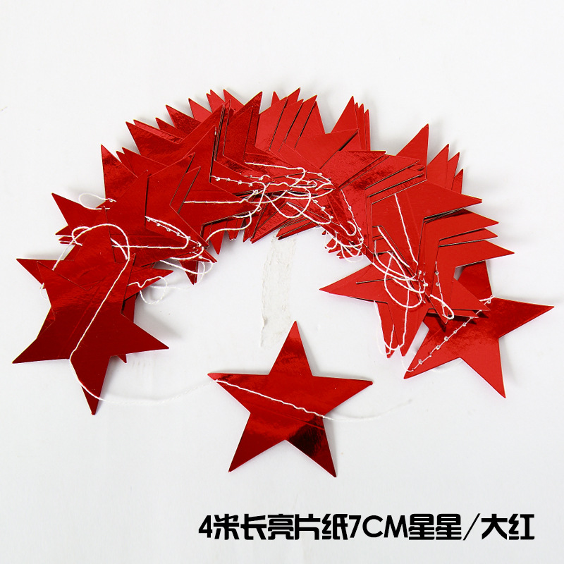 Multi-Color Mirror Sticker Pentagram Star Paper Stringing Flower Christmas Decoration Wedding Birthday Party Hanging Flag Showcase