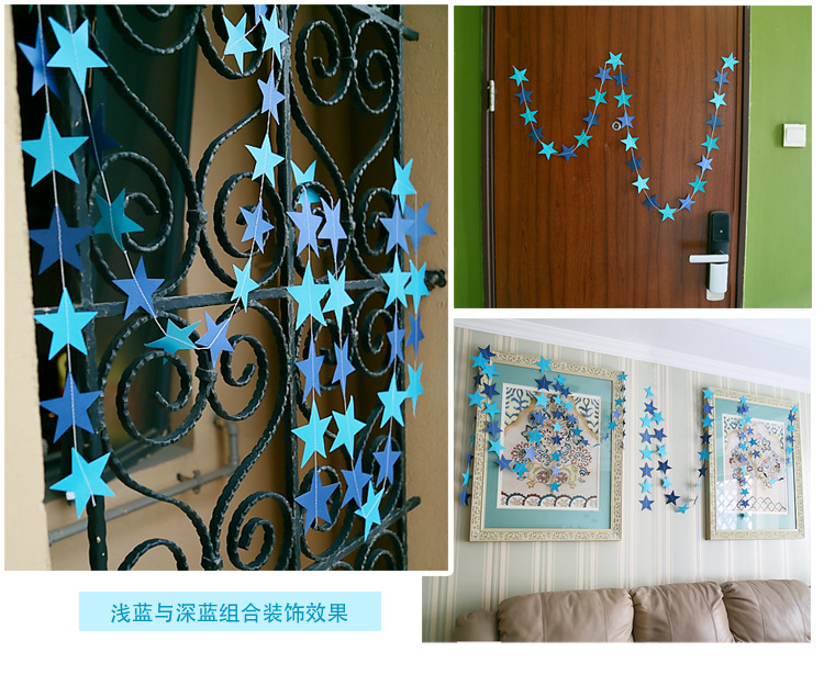 Multi-Color Mirror Sticker Pentagram Star Paper Stringing Flower Christmas Decoration Wedding Birthday Party Hanging Flag Showcase