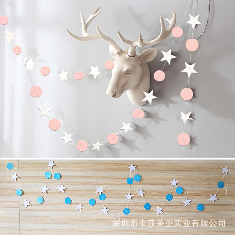 Multi-Color Mirror Sticker Pentagram Star Paper Stringing Flower Christmas Decoration Wedding Birthday Party Hanging Flag Showcase