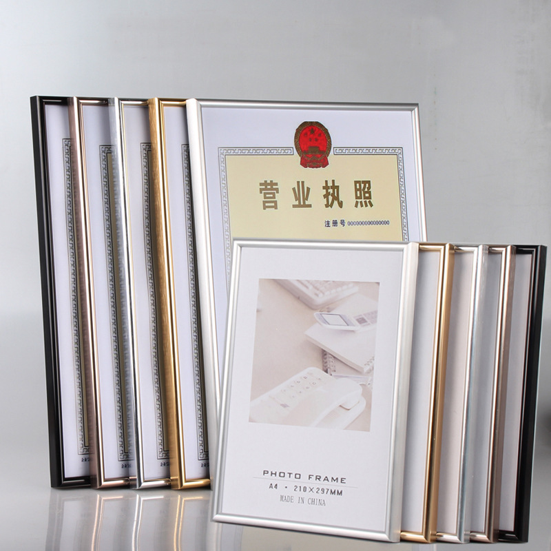 Wholesale Aluminum Alloy Frame Picture Frame Business License Frame A3 Wall-Mounted Aluminum Alloy A4 Photo Frame Customized Certificate Frame Table Decoration