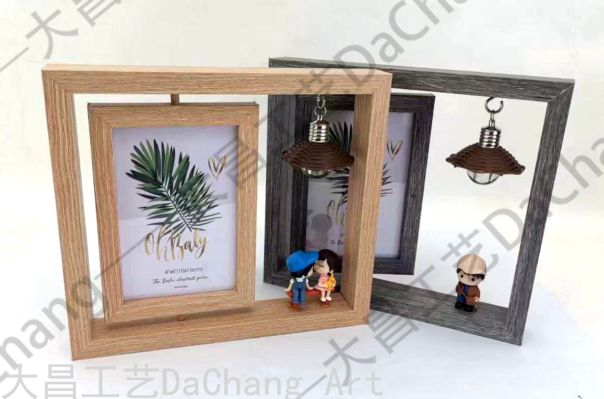 Solid Wood Photo Frame Anniversary Wedding Photo Couple Cute Commemorative Ins Table Album Rotating Double-Sided Glass Photo Frame